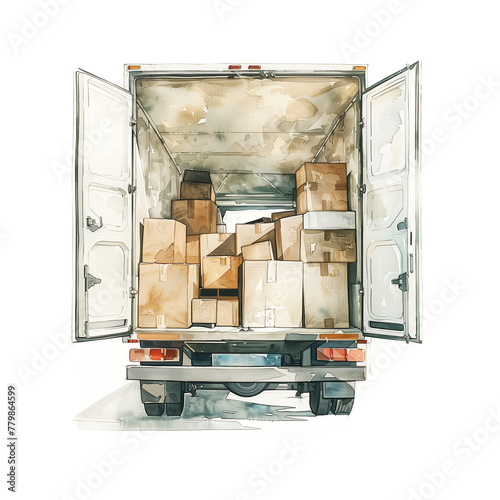 トラックの荷台にたくさんのダンボール