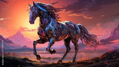 A holographic horse galloping across a digital plain