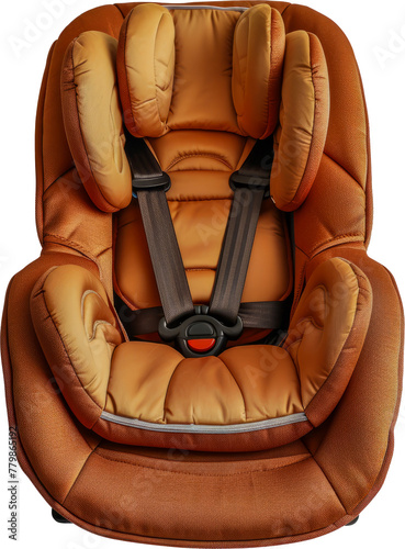 High-end beige baby car seat with superior comfort and safety features for secure travel cut out on transparent background