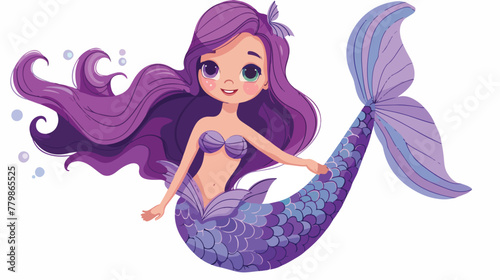 Cute Mermaid Girl purple vector illustration cartoon