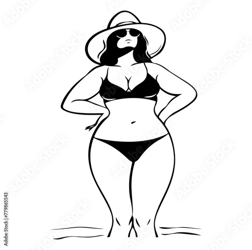 beautiful plus size women in beach outfit during summer vacation