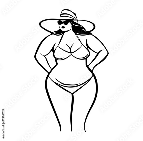 beautiful plus size women in beach outfit during summer vacation