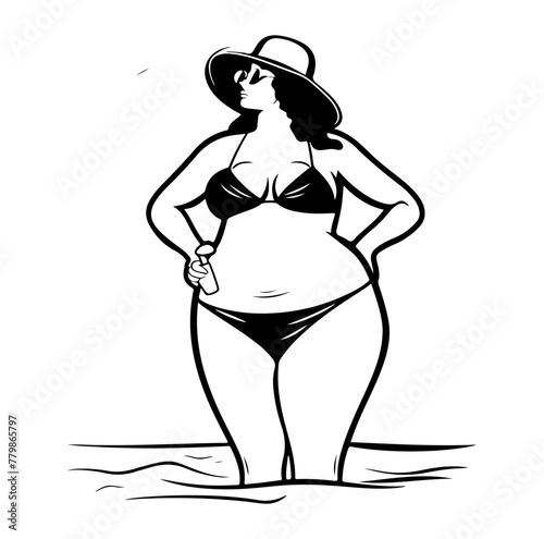 beautiful plus size women in beach outfit during summer vacation