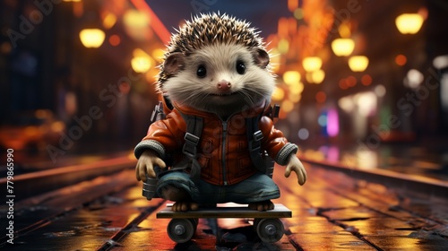 Cartoon hedgehog in roller skates