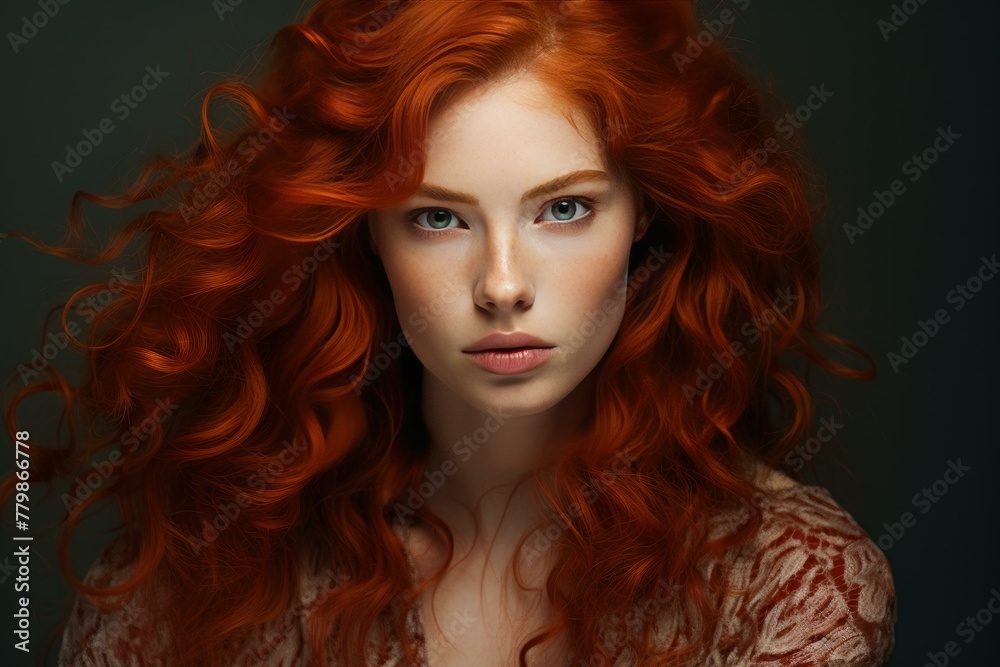 Stunning Red hair street. Fashion model face. Generate Ai