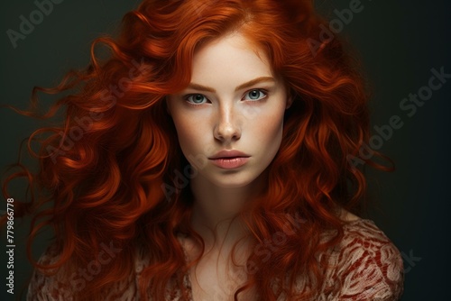 Stunning Red hair street. Fashion model face. Generate Ai