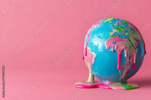 Melting Candy Continents: A 3D Illustrated Globe on a Bubblegum Pink Background