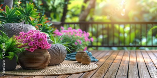 Wooden Deck With Potted Plants