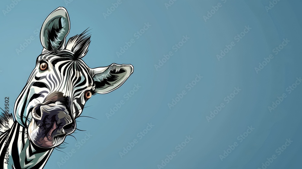 Fototapeta premium A tight shot of a zebra's face with its mouth agape and tongue extended
