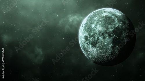  An artist's depiction of a far-off celestial body against a backdrop of stars A nearby object is featured in the foreground