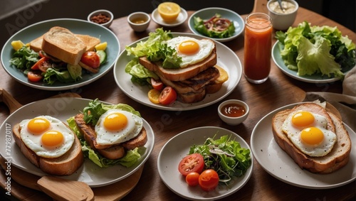 Elegant Morning Feast  Gourmet Egg Sandwiches with Fresh Greens
