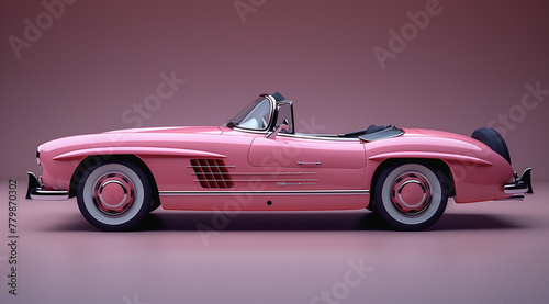 Pink Vintage Convertible Car on Pink Background © alex