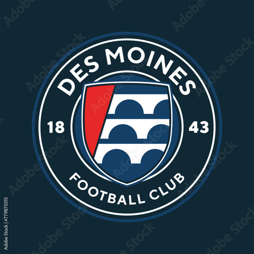 Des Moines, Iowa football logo, USA. Elegant soccer logo. Elegant Modern Soccer Football Badge logo designs, Soccer Emblem logo template vector illustration photo