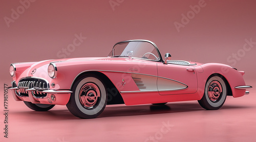 Pink Vintage Convertible Car on Pink Background