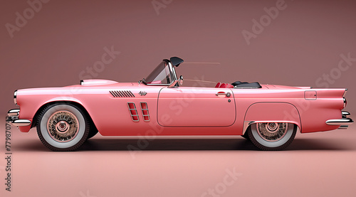 Pink Vintage Convertible Car on Pink Background