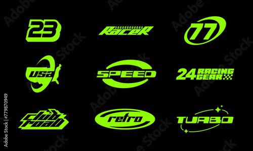 Inspired Y2K aesthethic and round shapes with race style. Clothing Logo Patch Apparel Fashion Sticker and Vector Design