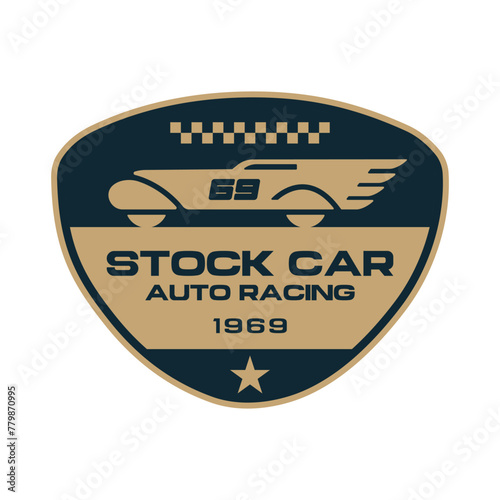 Stock Car Auto racing logo template vector design element vintage style for label or badge retro illustration.
