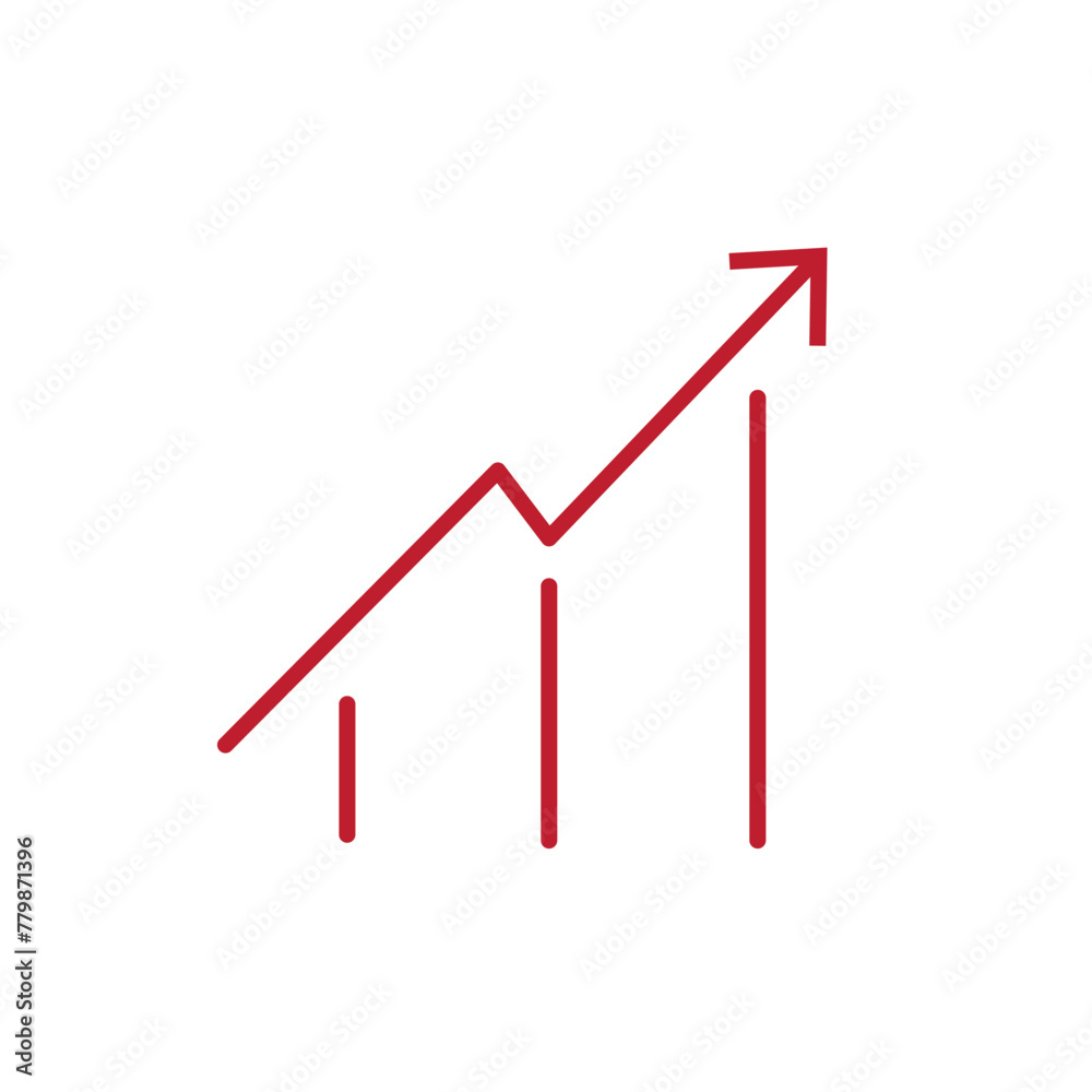 Fototapeta premium Growth graph up silhouette icon. Financial chart arrow linear style sign symbol for business concept or web design. Vector illustration isolated on a white background.