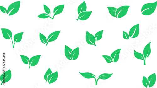 Set of green leaves icons as a symbols of environmental conservation principle