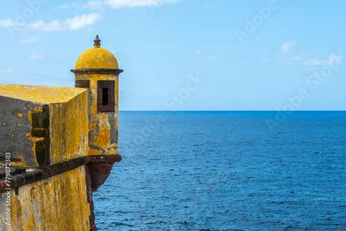 Sao Tiago fort and the atlantic ocean in Funchal, Madeira island Portugal