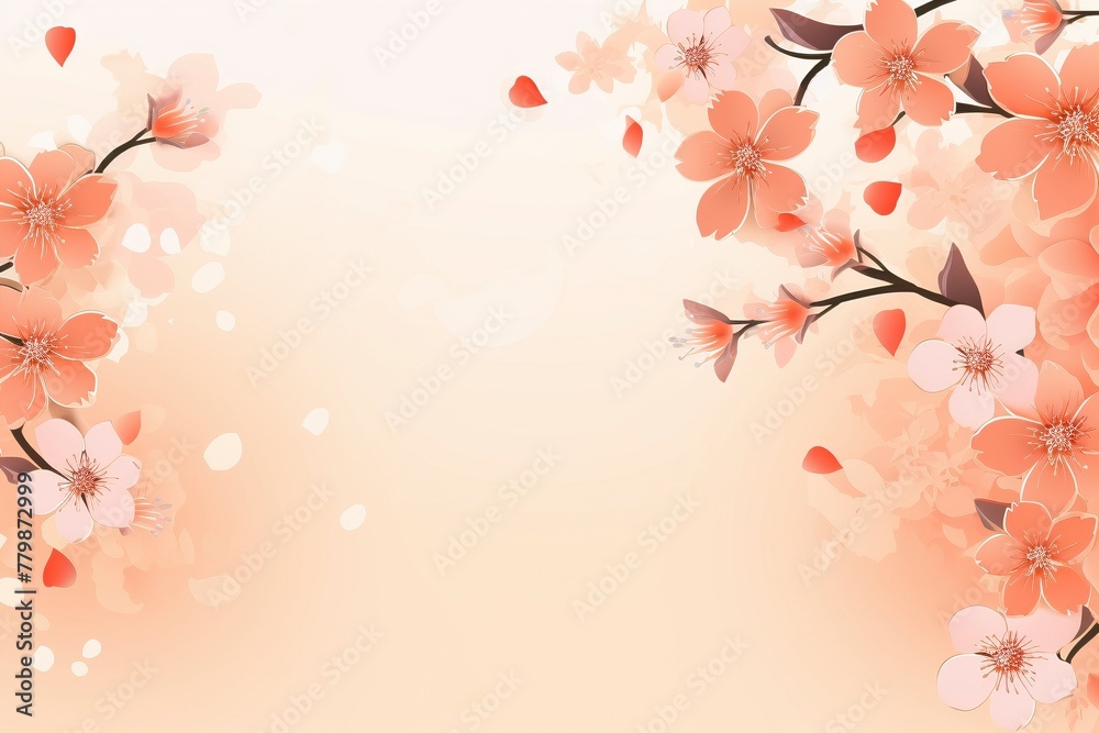 Fototapeta premium Pink peach background card with flowers, pattern