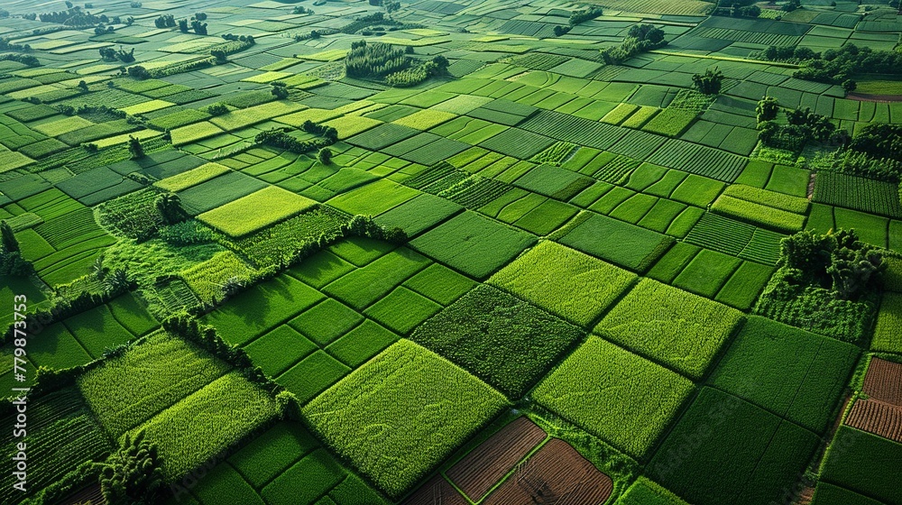 Fototapeta premium Aerial view of a geometric agricultural field, patterned, high definition, rural, hyper realistic