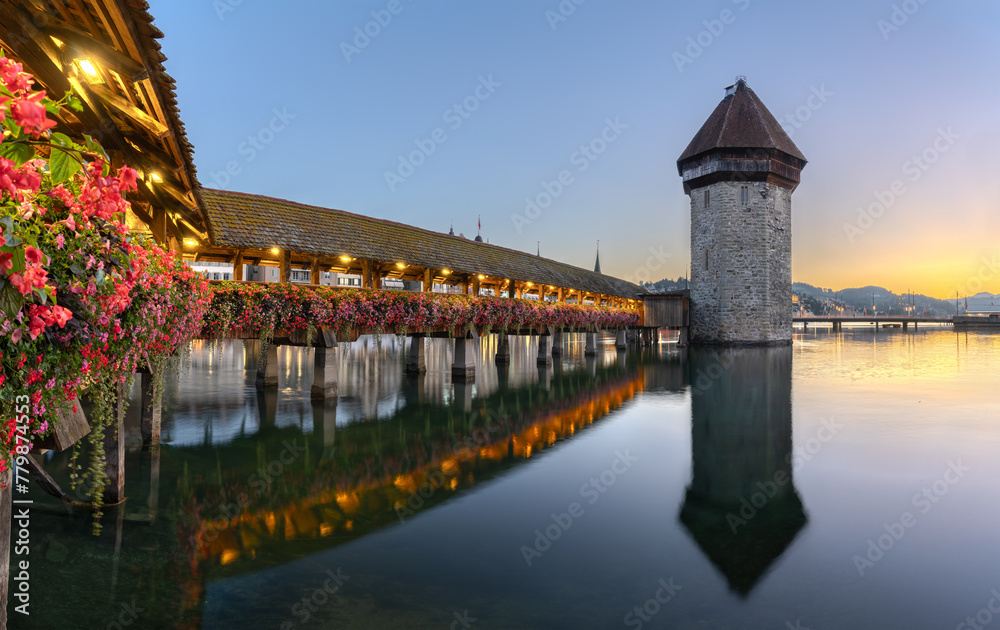 Lucerne, Switzerland on the Reuss River at Dawn