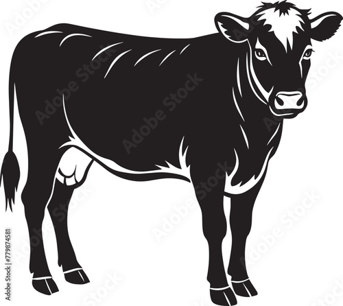 Cow. Farm animal. Black and white vector illustration of a cow.