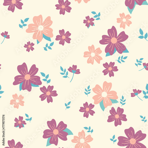 flower floral seamless repeat pattern. this is a colorful flower vector illustration. Design for decorative, wallpaper, shirts, clothing, tablecloths, blankets, wrapping, texture, textile 