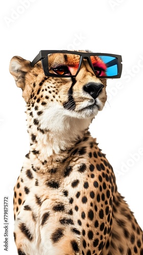 Cheetah Immersed in Cinematic 3D Experience Against White Backdrop © Natanong