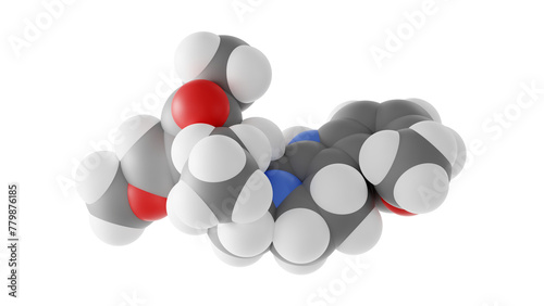 mitragynine molecule, indole-based alkaloid, molecular structure, isolated 3d model van der Waals photo