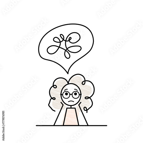 simple sketch super confused girl sitting at the desk student doodle vector illustration pencil drawing with black outline