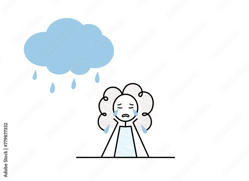 crying girl character and raining cloud, bad mood, sadness, longing concept, doodle black line simple vector illustration, sketch crying girl character and raining cloud, bad mood, sadness, longing concept, doodle black line simple vector illustration, sketch