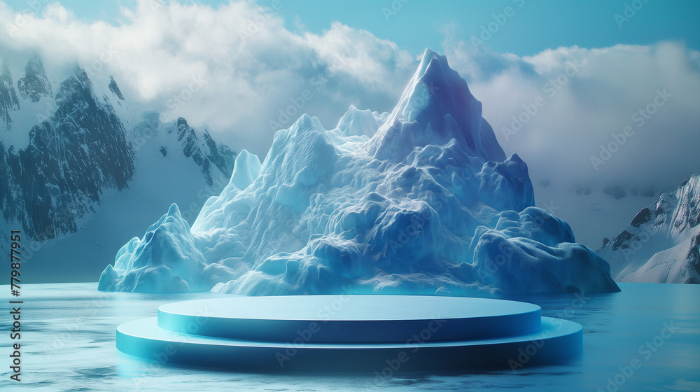 Podium ice water background product snow 3D mountain platform sea. Ice ...