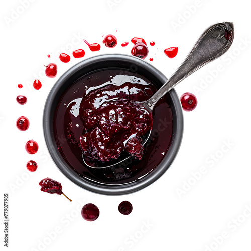 Cranberry sauce Spoon into the bowl isolated on a white transparent background. Ai generated 