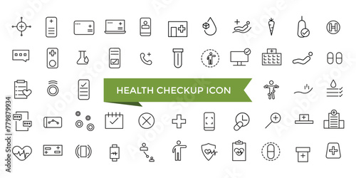 Health checkup icon collection. Hospital and medical care. Medical care service symbol set. photo