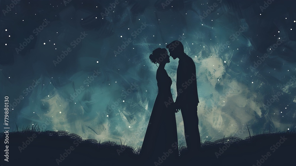 Intimate Embrace Under the Starry Night Sky A Tender Moment Between Newlyweds Amidst the s Quiet Solitude