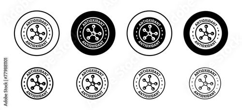 Antioxidant molecular structure icon. anti oxidant rich food or product packaging symbol