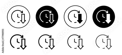 Less time in office work icon. countdown clock watch timer shows decrease in turn around time symbol.
