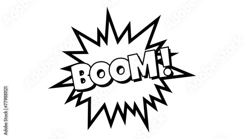 Pow comic bubble. Sound dialogue speech bubbles with word - Boom. Pop art expression in black and white color.