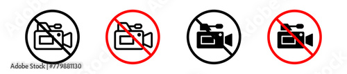 No recording of video or shoot movie is allowed icon. ban on filming through camera or recorder symbol photo