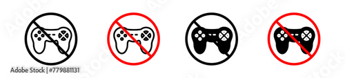 No game play icon. online video game forbidden set. stop gaming with joystick controller