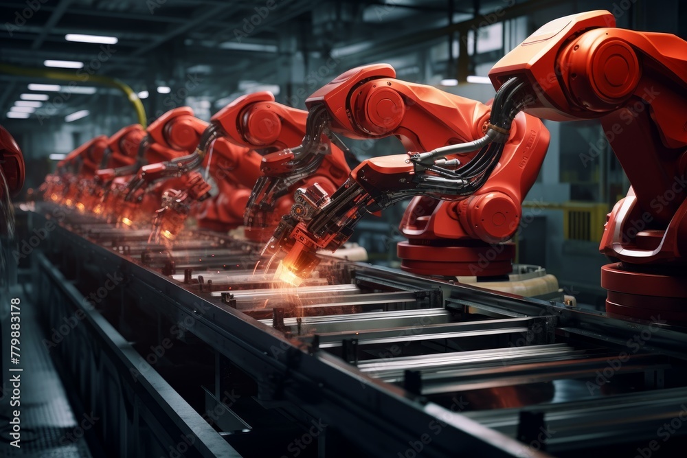 Innovative Robotic arm production. Futuristic machine. Generate Ai