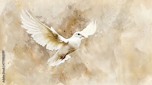 Serene flying holy spirit dove in watercolor art