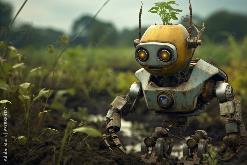 Precise Robotic farmers concept. Smart farmer. Generate Ai Precise Robotic farmers concept. Smart farmer. Generate Ai
