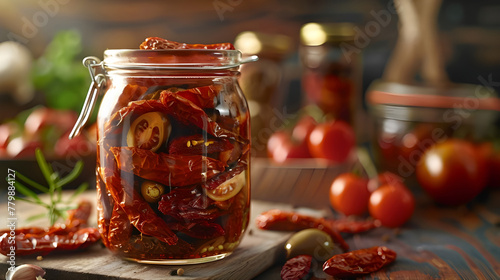 Vibrant jar filled with sun-dried tomatoes - Ai Generated