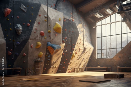 Interactive Rock climbing gym mockup. Safety sport. Generate Ai