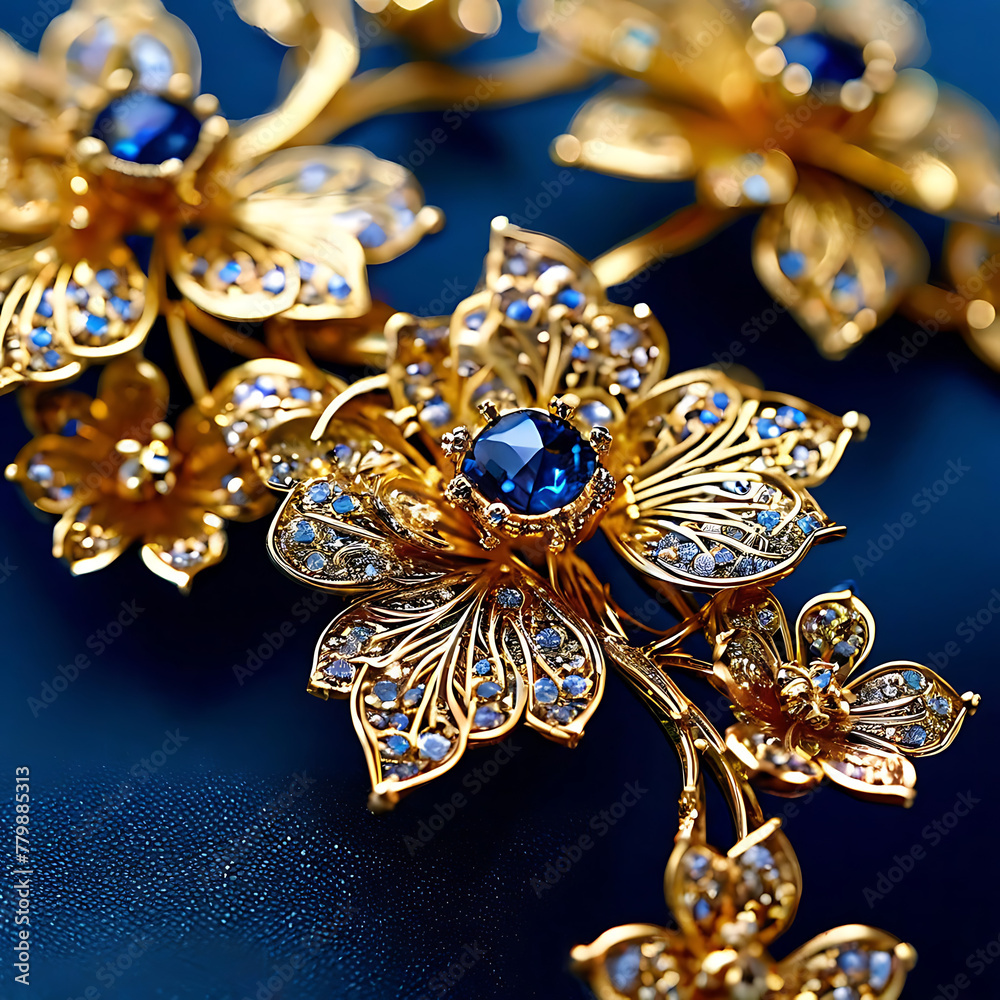 Fototapeta premium golden jewelry on blue background