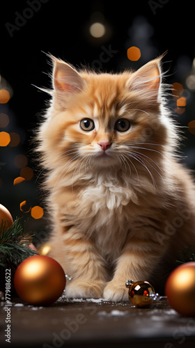 Orange Kitten Amidst Christmas Decor