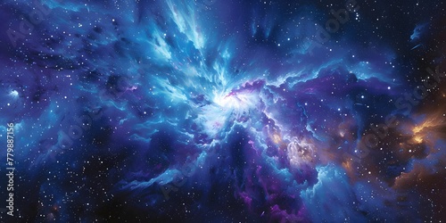 illustration of cosmic explosion in outer space, galaxy view